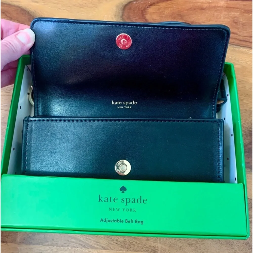 KATE SPADE Black Leather Bow Adjustable Crossbody Belt Bag
